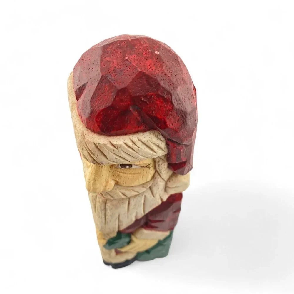 Santa‎ Claus Block Figurine Statue, Resin, Carved Wood Appearance, Christmas